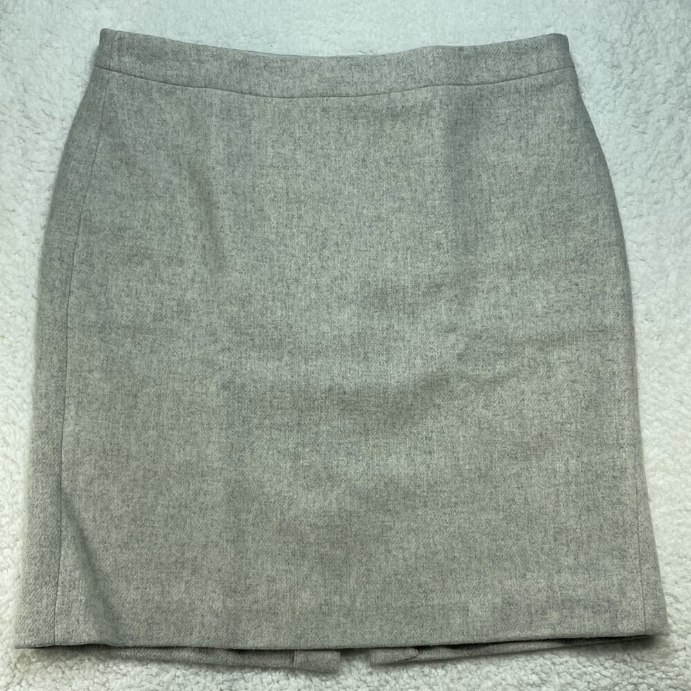 J Crew Merchantile Wool Tweed Skirt Womens Sz 14 Beige Gray Zipper Lined